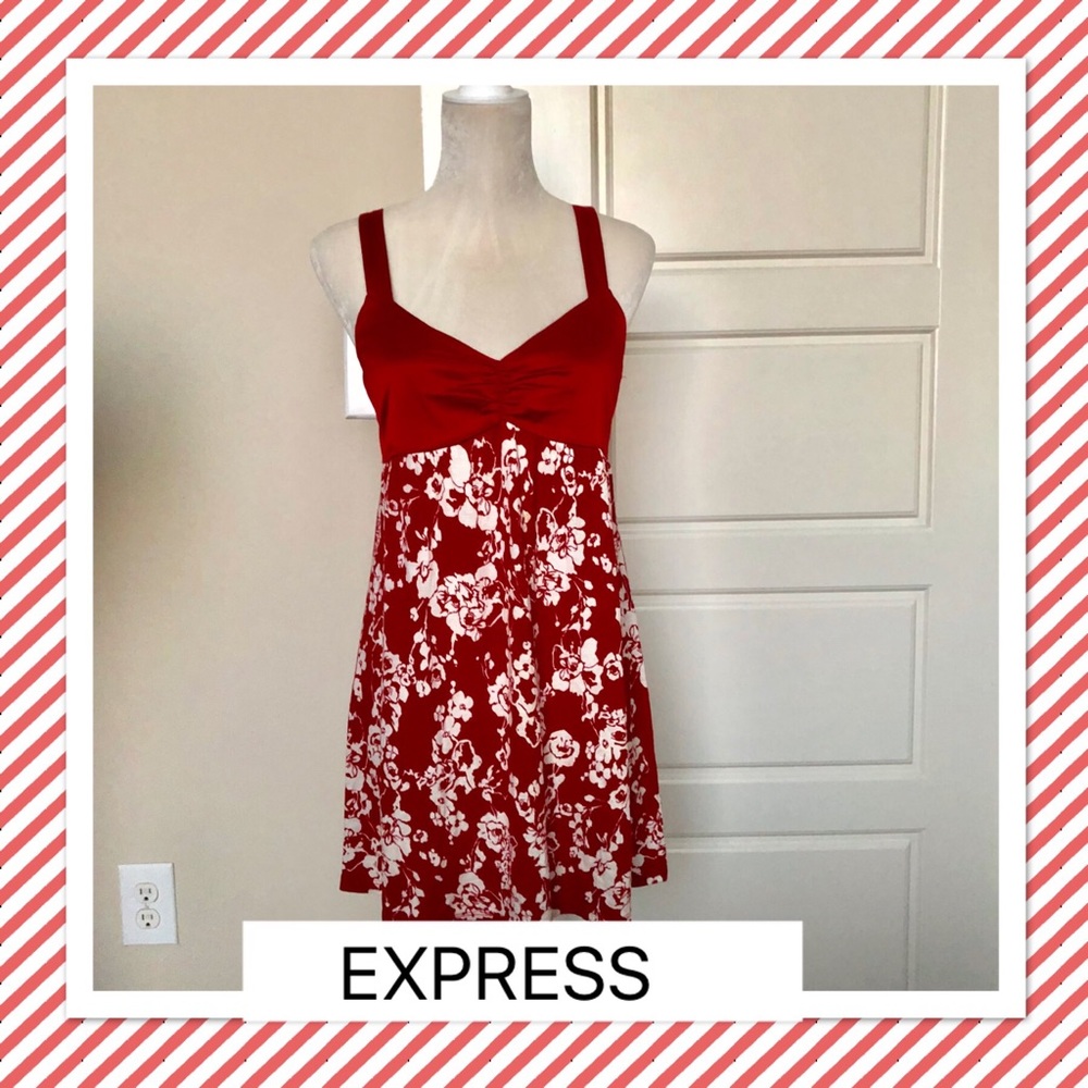 Express Red Floral Spaghetti Strap Dress Size M